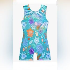 Girls Gymnastics Shiny Floral Leotard One-Piece Tumbling Outfit, size 4-5